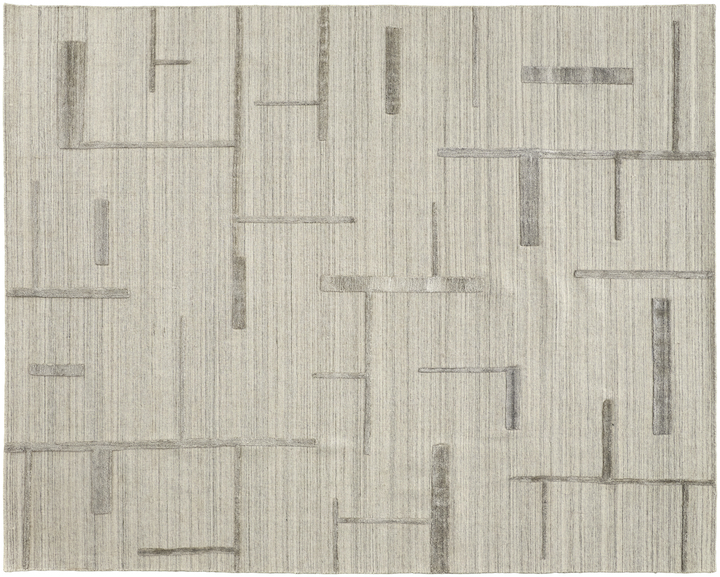 A pale grey and cream rug with a line pattern